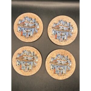 Lighthouses Cork Coasters Set‎ of 4 Coastal Decor Style Souvenir Nautical Vtg